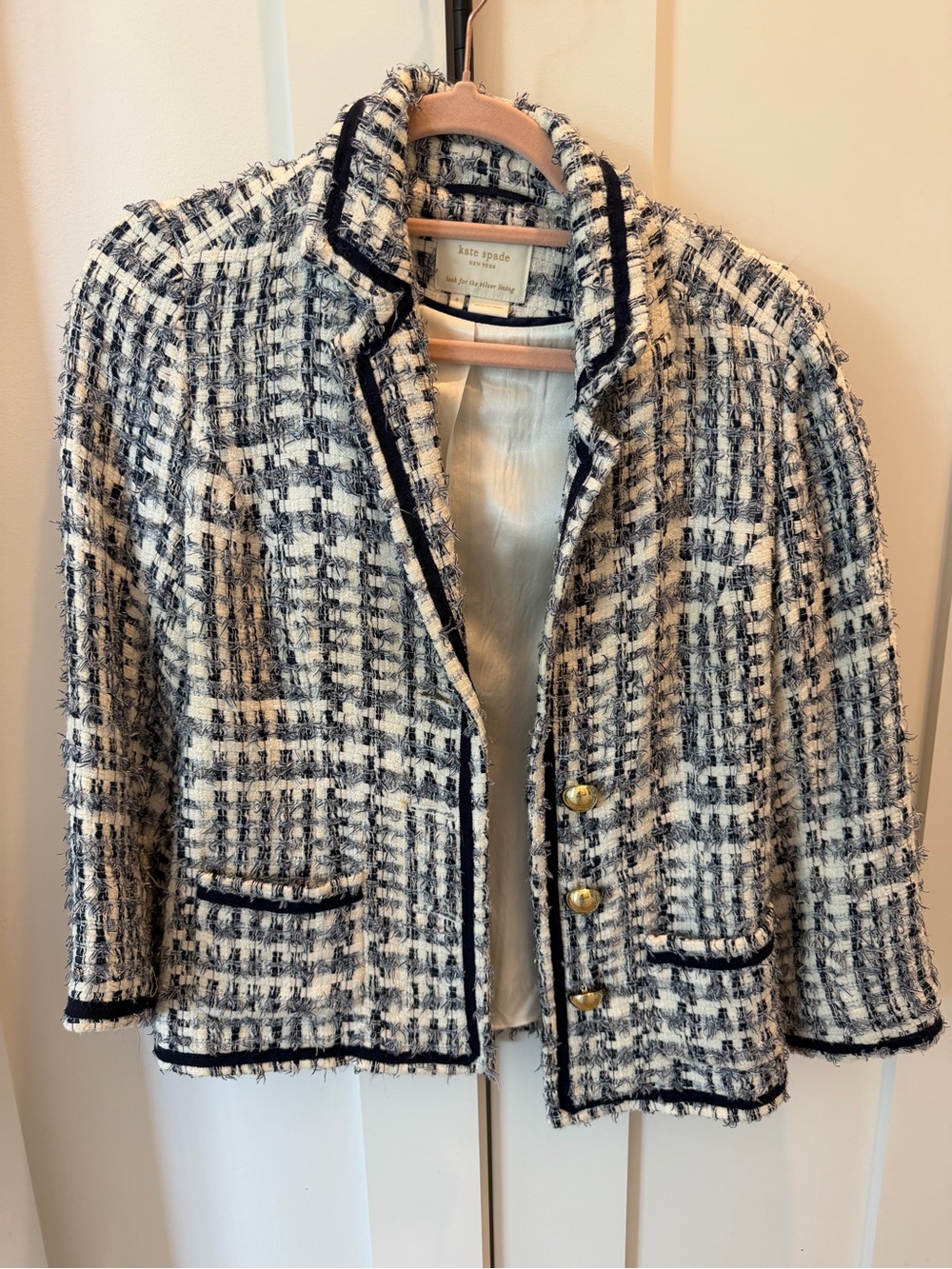 kate spade Cream & Black Tweed Jacket size 4